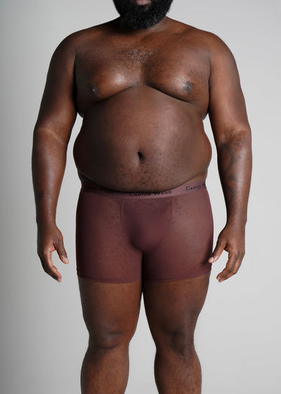 Man wearing a Carter Wear underwear on a gray background